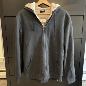 Eddie Bauer Gray / Tan Everyday Fleece Lined Full Zip Hoodie - Mens Small - NWT